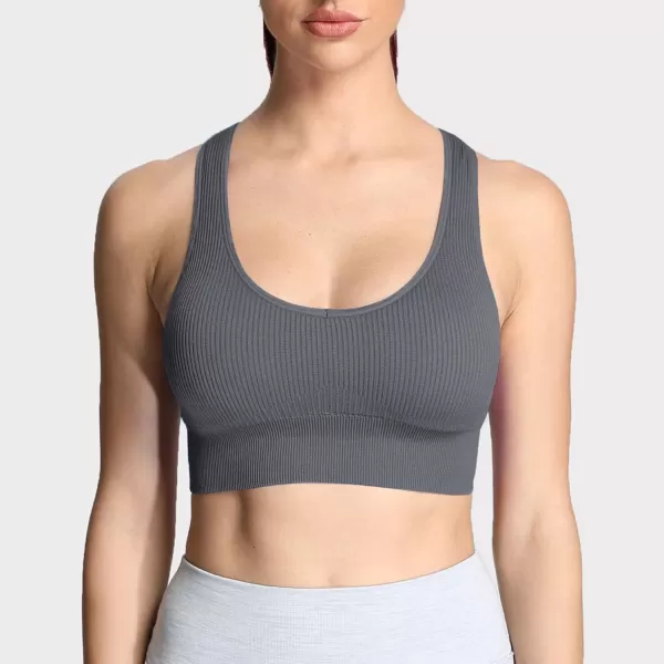 Aoxjox Womens Workout Ribbed Seamless Sports Bras Fitness Running Yoga Crop Tank TopIron Grey