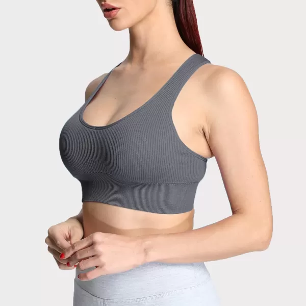 Aoxjox Womens Workout Ribbed Seamless Sports Bras Fitness Running Yoga Crop Tank TopIron Grey