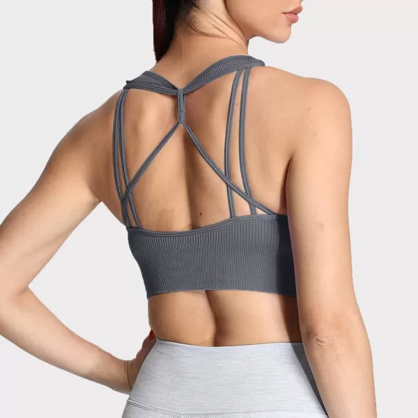 Aoxjox Womens Workout Ribbed Seamless Sports Bras Fitness Running Yoga Crop Tank TopIron Grey