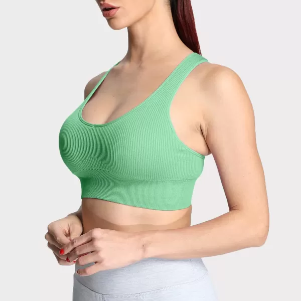 Aoxjox Womens Workout Ribbed Seamless Sports Bras Fitness Running Yoga Crop Tank TopMineral Green