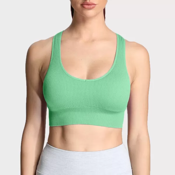 Aoxjox Womens Workout Ribbed Seamless Sports Bras Fitness Running Yoga Crop Tank TopMineral Green