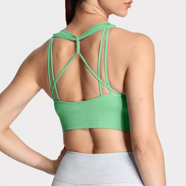 Aoxjox Womens Workout Ribbed Seamless Sports Bras Fitness Running Yoga Crop Tank TopMineral Green