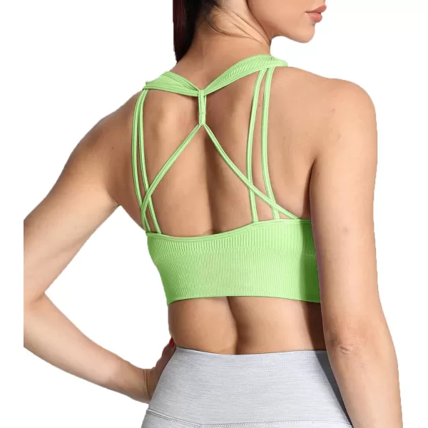 Aoxjox Womens Workout Ribbed Seamless Sports Bras Fitness Running Yoga Crop Tank TopParadise Green