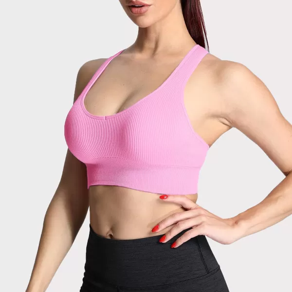 Aoxjox Womens Workout Ribbed Seamless Sports Bras Fitness Running Yoga Crop Tank TopPink