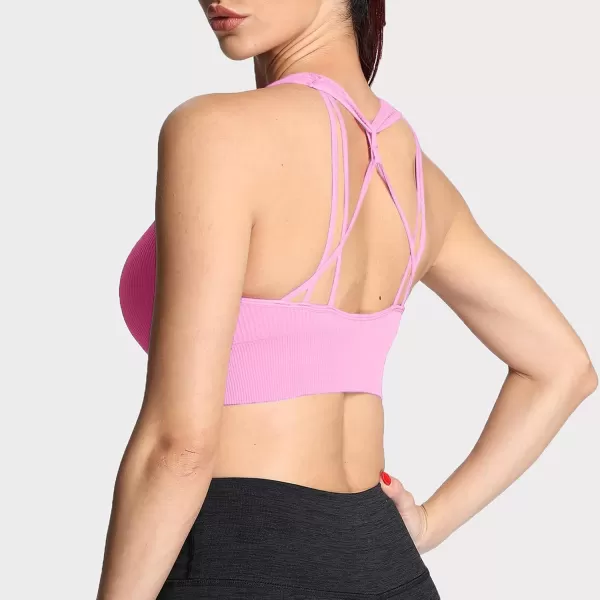 Aoxjox Womens Workout Ribbed Seamless Sports Bras Fitness Running Yoga Crop Tank TopPink