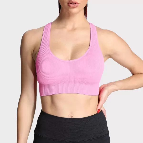 Aoxjox Womens Workout Ribbed Seamless Sports Bras Fitness Running Yoga Crop Tank TopPink