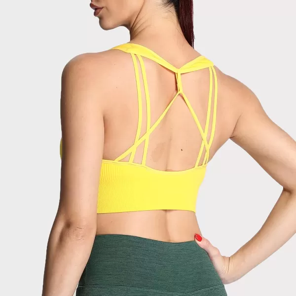 Aoxjox Womens Workout Ribbed Seamless Sports Bras Fitness Running Yoga Crop Tank TopSpectra Yellow