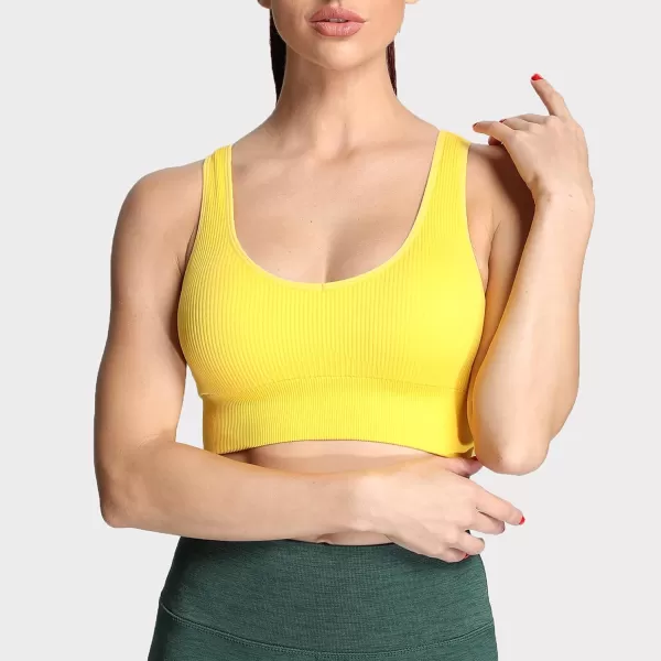 Aoxjox Womens Workout Ribbed Seamless Sports Bras Fitness Running Yoga Crop Tank TopSpectra Yellow