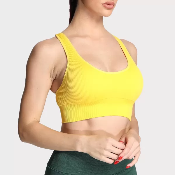 Aoxjox Womens Workout Ribbed Seamless Sports Bras Fitness Running Yoga Crop Tank TopSpectra Yellow