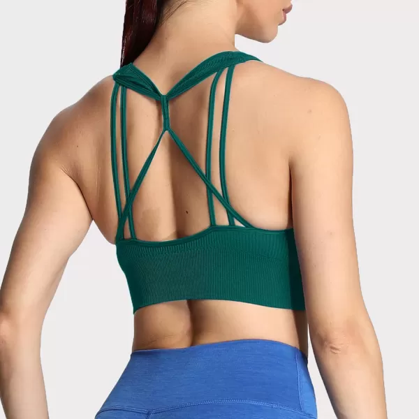 Aoxjox Womens Workout Ribbed Seamless Sports Bras Fitness Running Yoga Crop Tank TopStorm Green