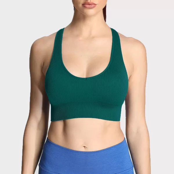 Aoxjox Womens Workout Ribbed Seamless Sports Bras Fitness Running Yoga Crop Tank TopStorm Green