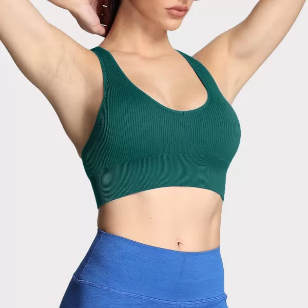 Aoxjox Womens Workout Ribbed Seamless Sports Bras Fitness Running Yoga Crop Tank TopStorm Green