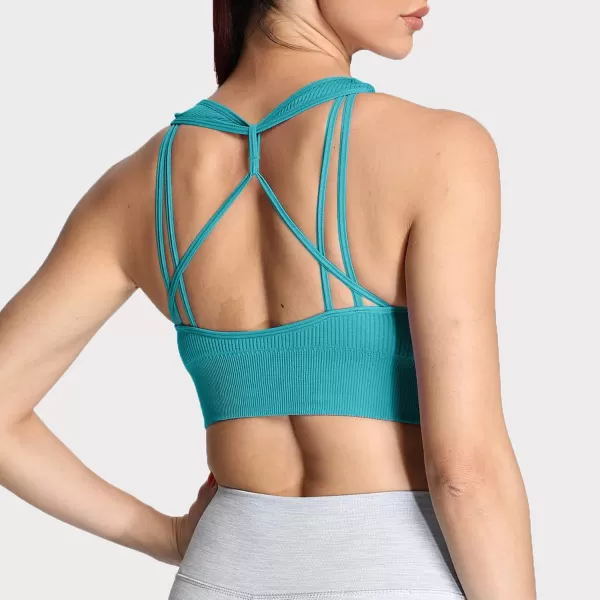 Aoxjox Womens Workout Ribbed Seamless Sports Bras Fitness Running Yoga Crop Tank TopTeal