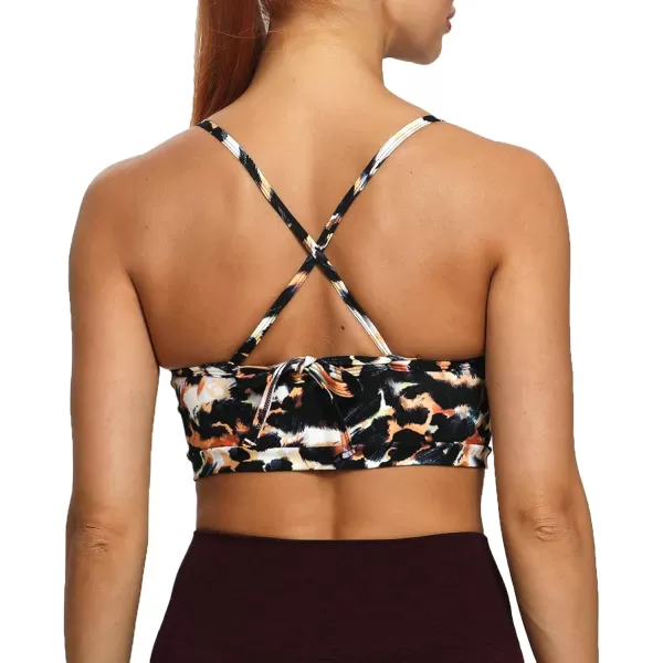 Aoxjox Womens Workout Sports Bras Fitness Backless Padded Cassie Convertible Strappy Bra Yoga Crop Tank TopBlack Orange Leopard