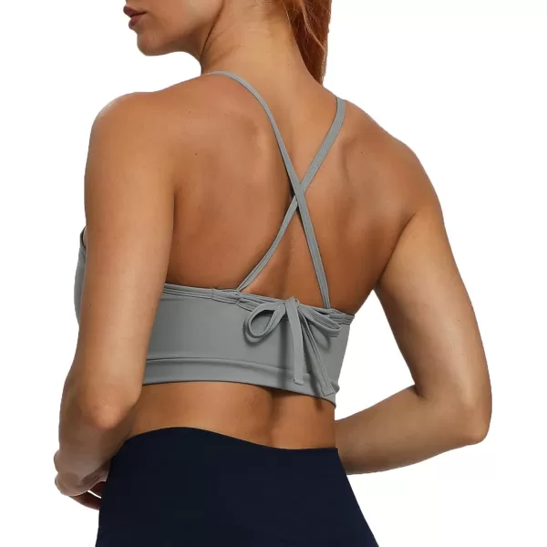 Aoxjox Womens Workout Sports Bras Fitness Backless Padded Cassie Convertible Strappy Bra Yoga Crop Tank TopGrey