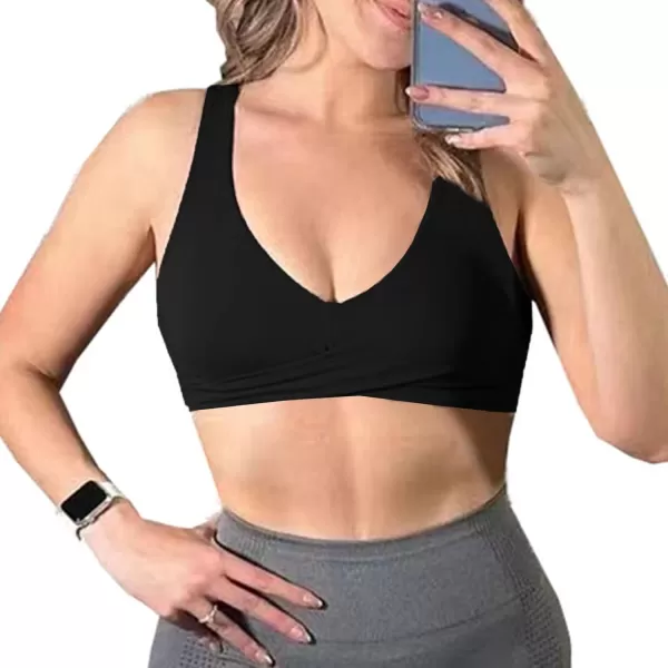 Aoxjox Womens Workout Sports Bras Fitness Backless Padded Lilian Adjust Straps Bra Yoga Crop Tank TopBlack