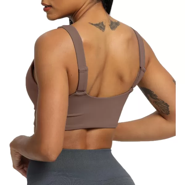 Aoxjox Womens Workout Sports Bras Fitness Backless Padded Lilian Adjust Straps Bra Yoga Crop Tank TopFudge Coffee