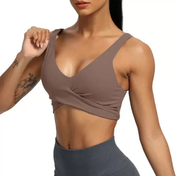 Aoxjox Womens Workout Sports Bras Fitness Backless Padded Lilian Adjust Straps Bra Yoga Crop Tank TopFudge Coffee