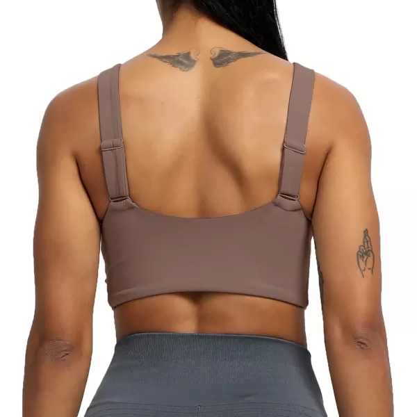 Aoxjox Womens Workout Sports Bras Fitness Backless Padded Lilian Adjust Straps Bra Yoga Crop Tank TopFudge Coffee