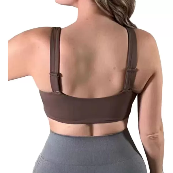 Aoxjox Womens Workout Sports Bras Fitness Backless Padded Lilian Adjust Straps Bra Yoga Crop Tank TopFudge Coffee