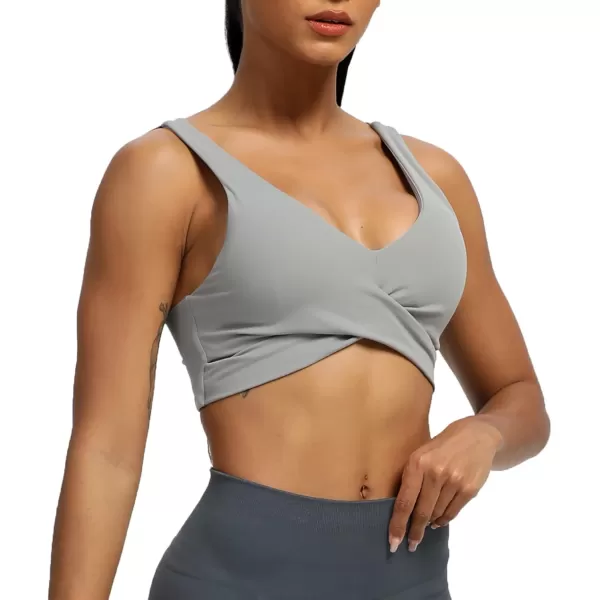 Aoxjox Womens Workout Sports Bras Fitness Backless Padded Lilian Adjust Straps Bra Yoga Crop Tank TopGrey