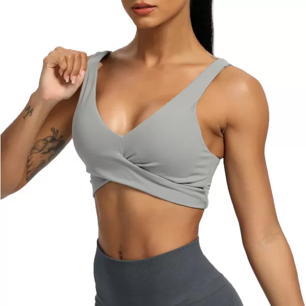 Aoxjox Womens Workout Sports Bras Fitness Backless Padded Lilian Adjust Straps Bra Yoga Crop Tank TopGrey