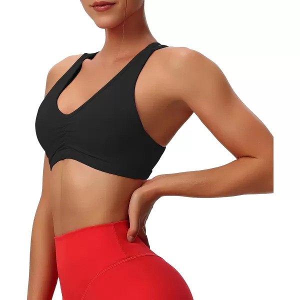 Aoxjox Womens Workout Sports Bras Fitness Backless Padded Rory Ruched Bra Yoga Crop Tank TopBlack