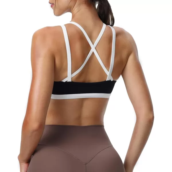 Aoxjox Womens Workout Sports Bras Fitness Backless Padded Rory Ruched Bra Yoga Crop Tank TopBlack and White