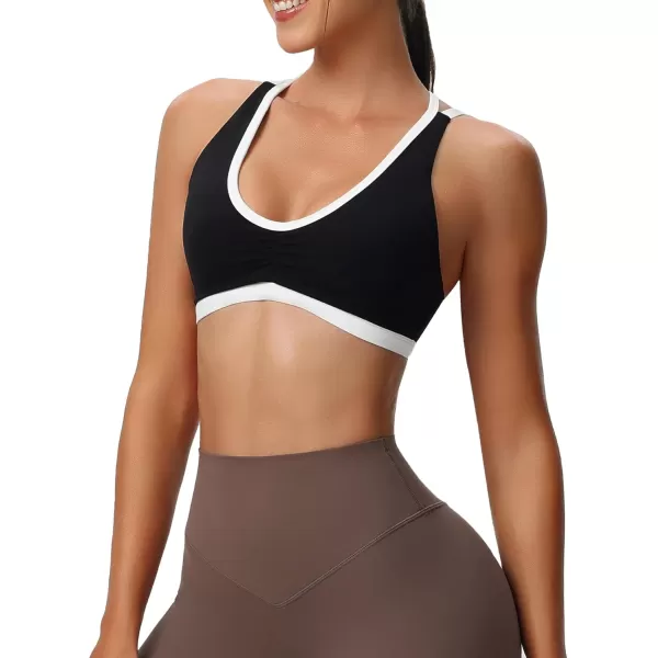 Aoxjox Womens Workout Sports Bras Fitness Backless Padded Rory Ruched Bra Yoga Crop Tank TopBlack and White