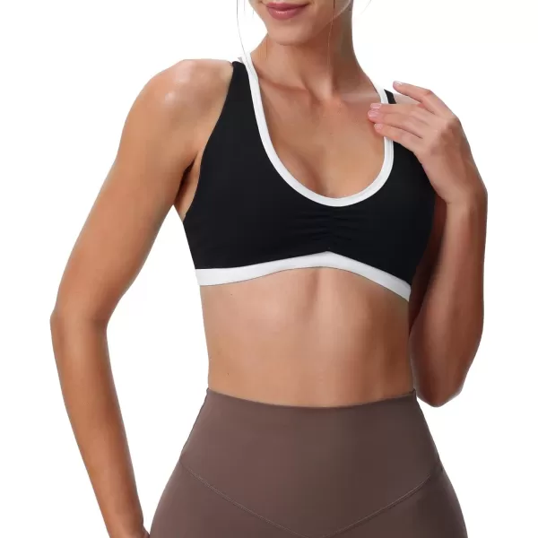 Aoxjox Womens Workout Sports Bras Fitness Backless Padded Rory Ruched Bra Yoga Crop Tank TopBlack and White