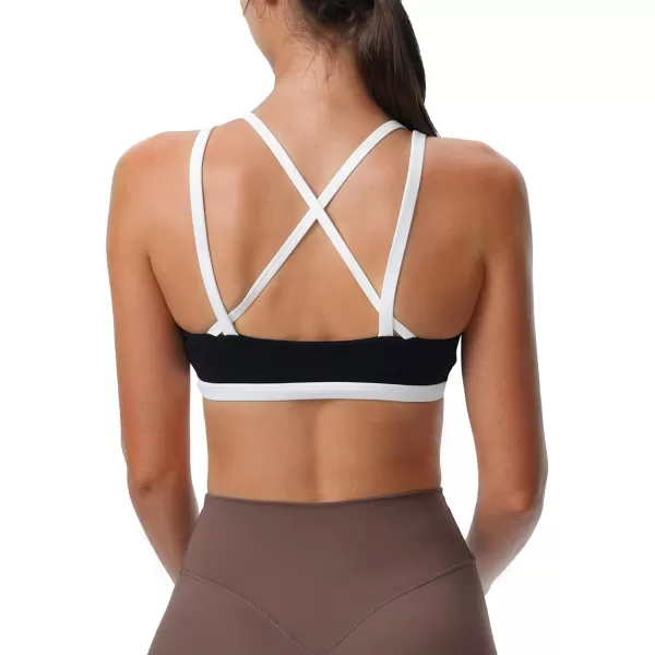 Aoxjox Womens Workout Sports Bras Fitness Backless Padded Rory Ruched Bra Yoga Crop Tank TopBlack and White
