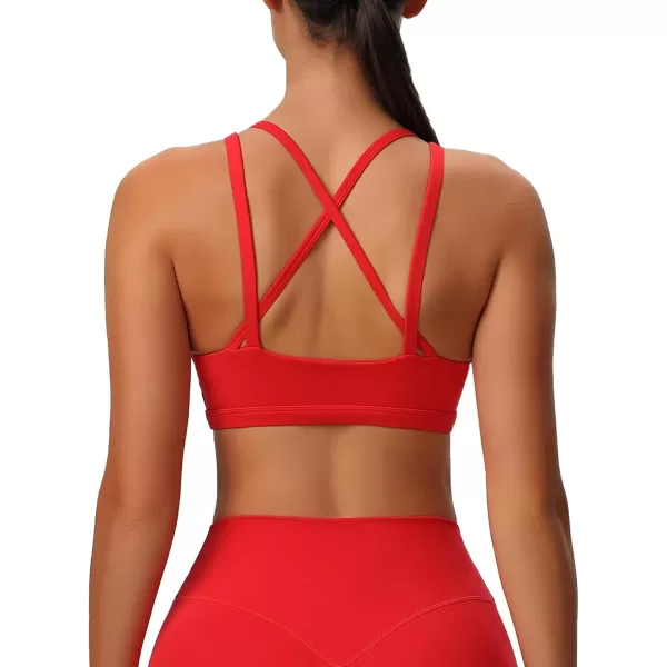 Aoxjox Womens Workout Sports Bras Fitness Backless Padded Rory Ruched Bra Yoga Crop Tank TopRacing Red