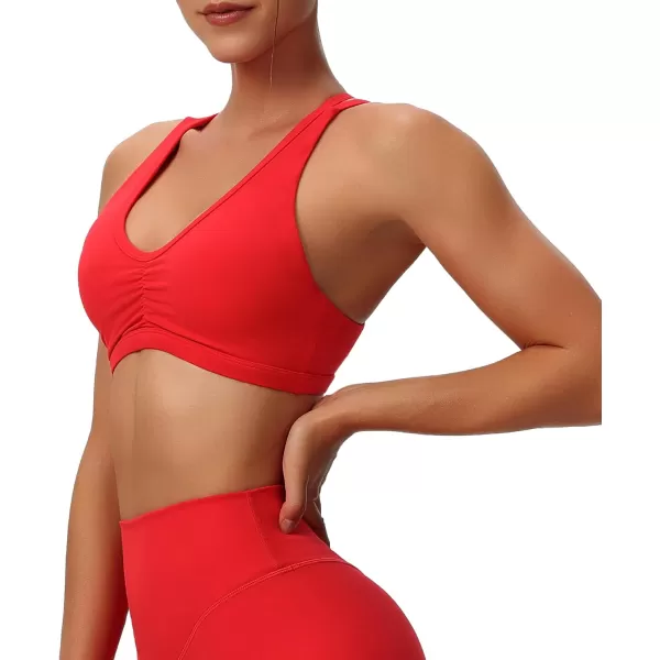 Aoxjox Womens Workout Sports Bras Fitness Backless Padded Rory Ruched Bra Yoga Crop Tank TopRacing Red