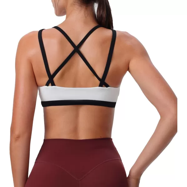 Aoxjox Womens Workout Sports Bras Fitness Backless Padded Rory Ruched Bra Yoga Crop Tank TopWhite and Black