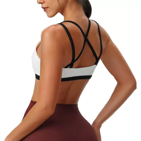 Aoxjox Womens Workout Sports Bras Fitness Backless Padded Rory Ruched Bra Yoga Crop Tank TopWhite and Black