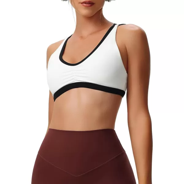 Aoxjox Womens Workout Sports Bras Fitness Backless Padded Rory Ruched Bra Yoga Crop Tank TopWhite and Black
