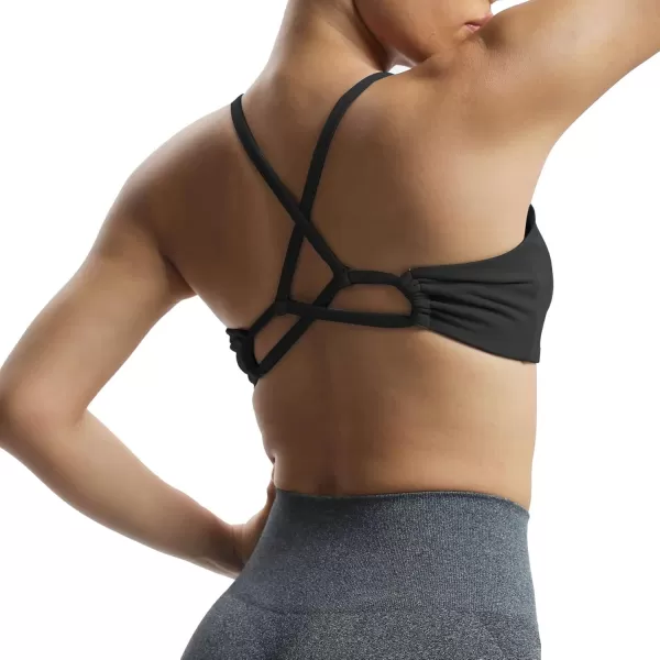 Aoxjox Womens Workout Sports Bras Fitness Molly Cross Back Ruched Padded Bra Yoga Crop Tank TopBlack