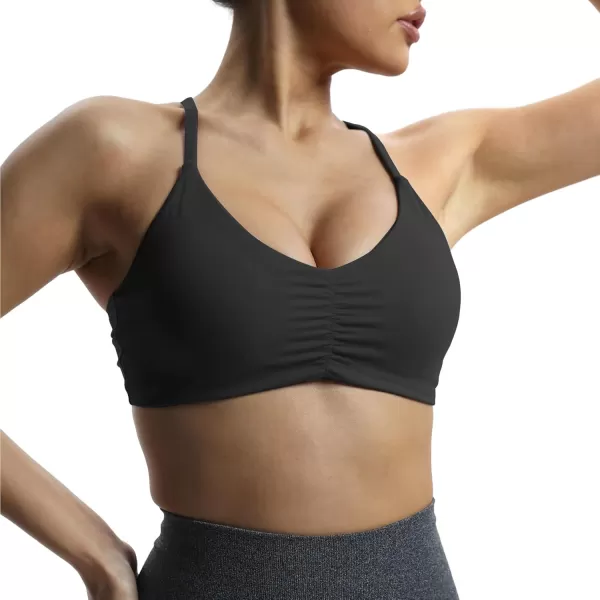 Aoxjox Womens Workout Sports Bras Fitness Molly Cross Back Ruched Padded Bra Yoga Crop Tank TopBlack