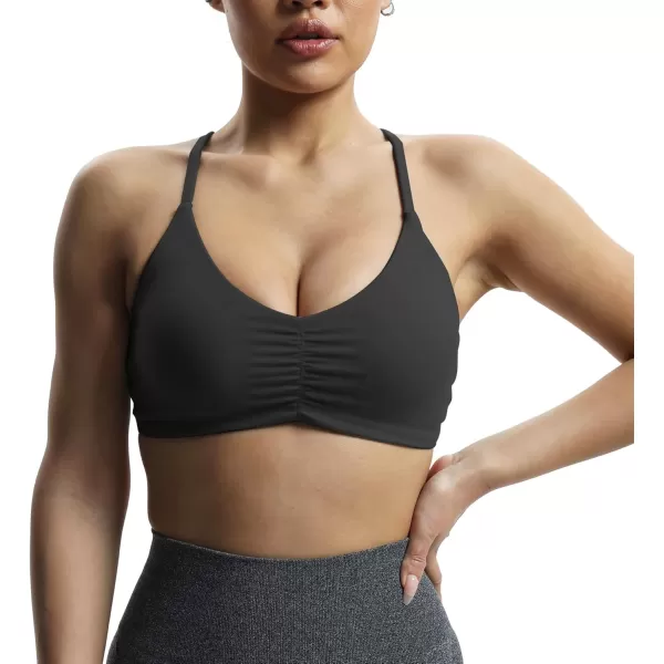 Aoxjox Womens Workout Sports Bras Fitness Molly Cross Back Ruched Padded Bra Yoga Crop Tank TopBlack