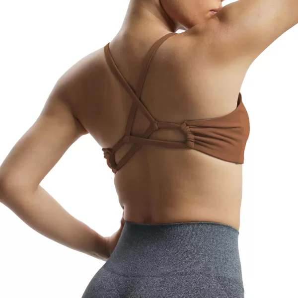Aoxjox Womens Workout Sports Bras Fitness Molly Cross Back Ruched Padded Bra Yoga Crop Tank TopDandelion Brown