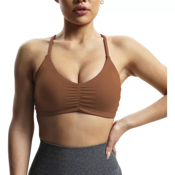 Aoxjox Womens Workout Sports Bras Fitness Molly Cross Back Ruched Padded Bra Yoga Crop Tank TopDandelion Brown