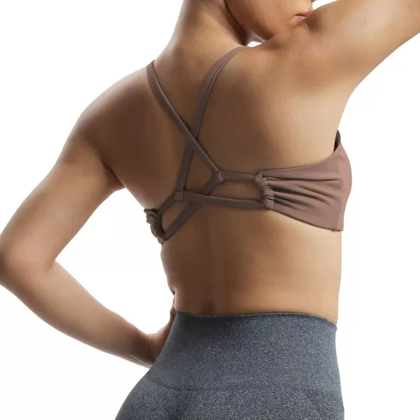 Aoxjox Womens Workout Sports Bras Fitness Molly Cross Back Ruched Padded Bra Yoga Crop Tank TopFudge Coffee