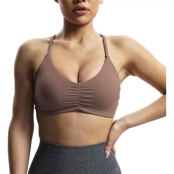 Aoxjox Womens Workout Sports Bras Fitness Molly Cross Back Ruched Padded Bra Yoga Crop Tank TopFudge Coffee