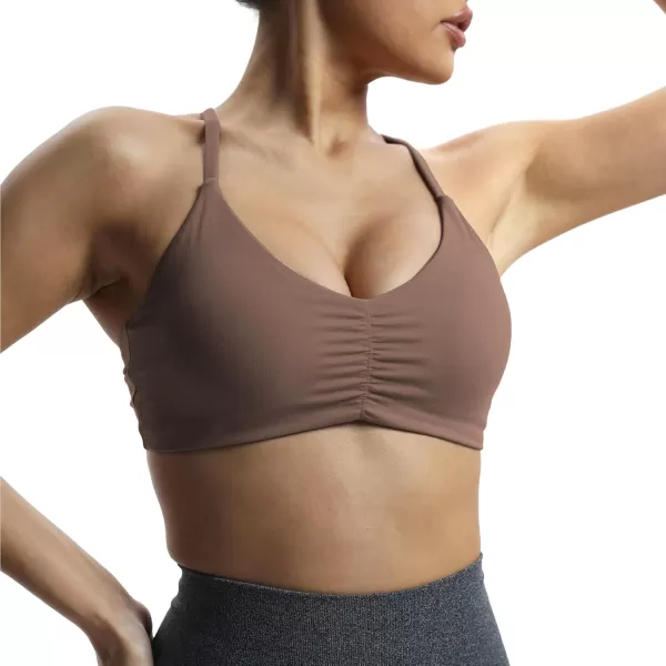 Aoxjox Womens Workout Sports Bras Fitness Molly Cross Back Ruched Padded Bra Yoga Crop Tank TopFudge Coffee