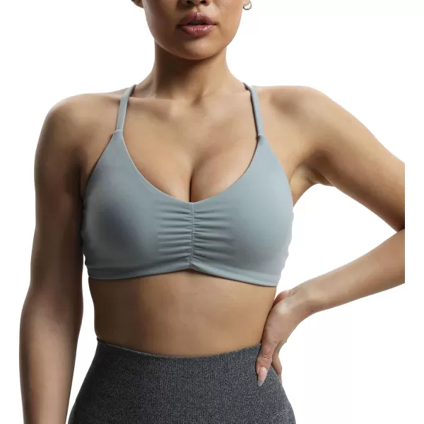 Aoxjox Womens Workout Sports Bras Fitness Molly Cross Back Ruched Padded Bra Yoga Crop Tank TopGrey