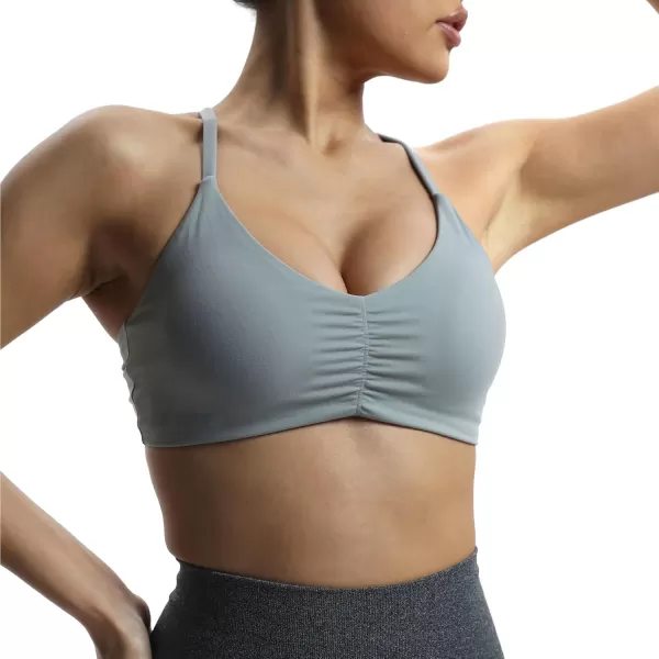 Aoxjox Womens Workout Sports Bras Fitness Molly Cross Back Ruched Padded Bra Yoga Crop Tank TopGrey