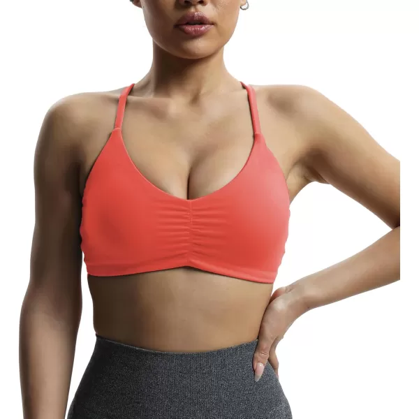 Aoxjox Womens Workout Sports Bras Fitness Molly Cross Back Ruched Padded Bra Yoga Crop Tank TopSpiced Coral