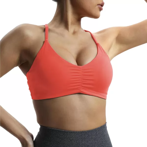 Aoxjox Womens Workout Sports Bras Fitness Molly Cross Back Ruched Padded Bra Yoga Crop Tank TopSpiced Coral