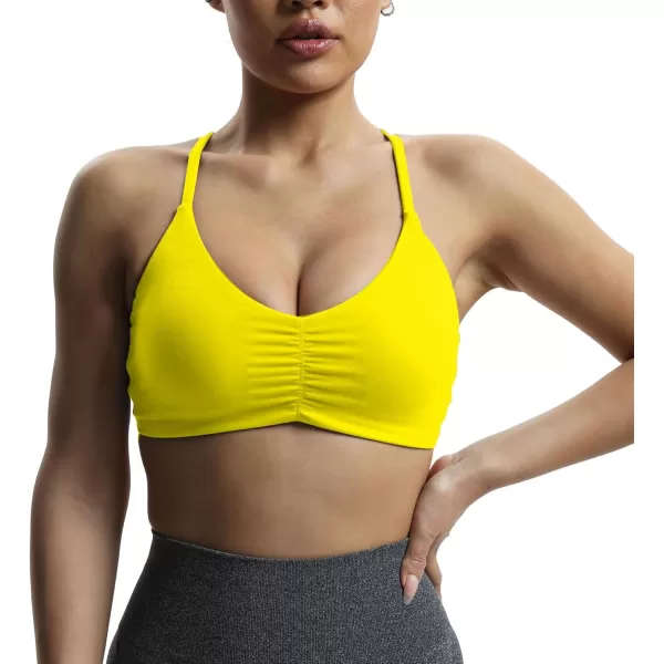 Aoxjox Womens Workout Sports Bras Fitness Molly Cross Back Ruched Padded Bra Yoga Crop Tank TopVibrant Yellow