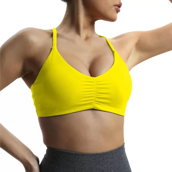 Aoxjox Womens Workout Sports Bras Fitness Molly Cross Back Ruched Padded Bra Yoga Crop Tank TopVibrant Yellow